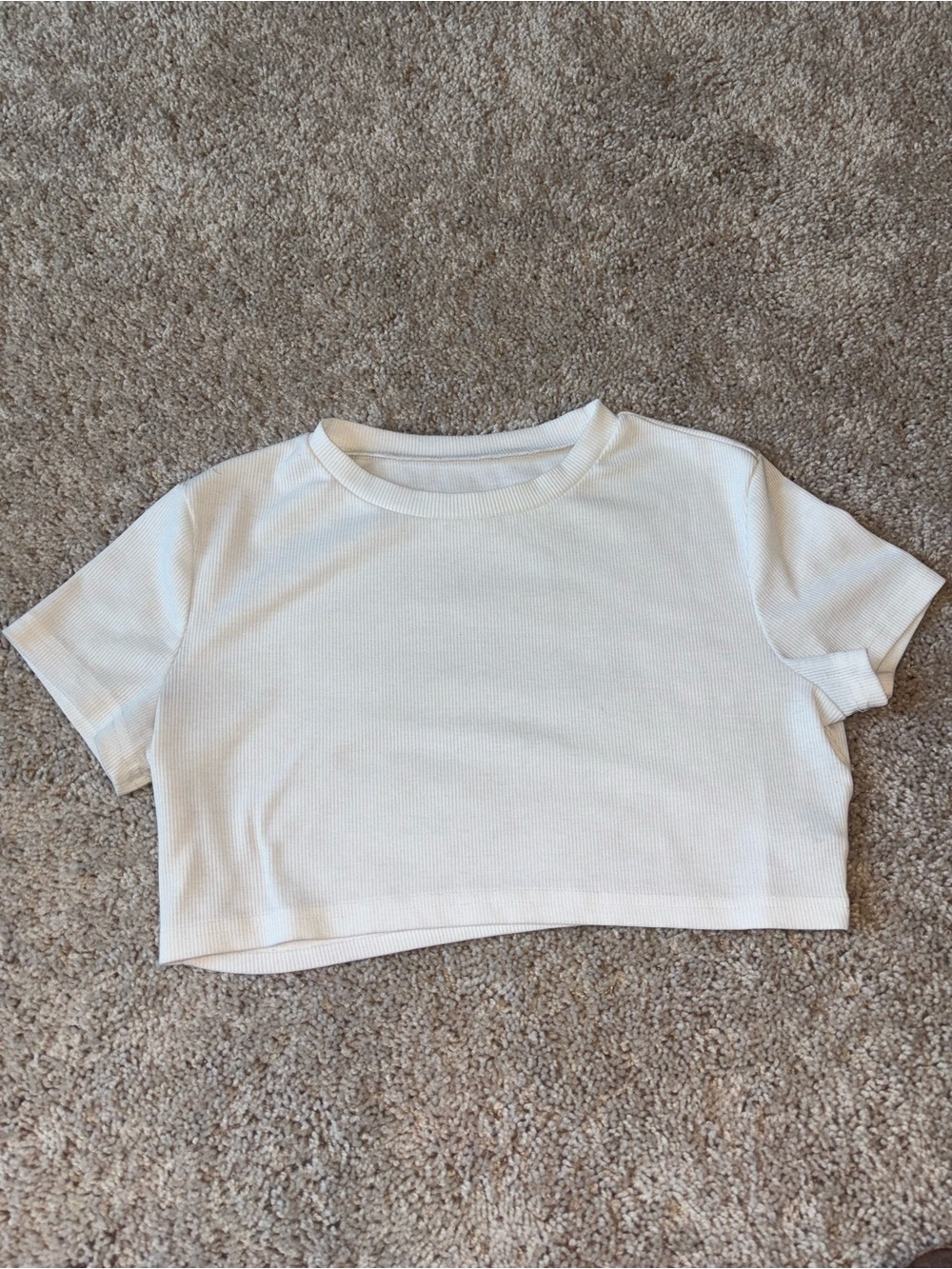 White Vertically Ribbed Short Sleeve Crop Top Baby Tee Basic Small